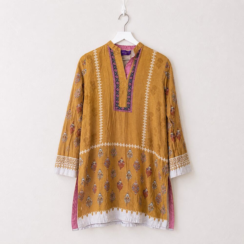 Sana Safinaz SS21BSP138 Brown Mustard Slub Lawn Kurta Large Pakistani Tunic
